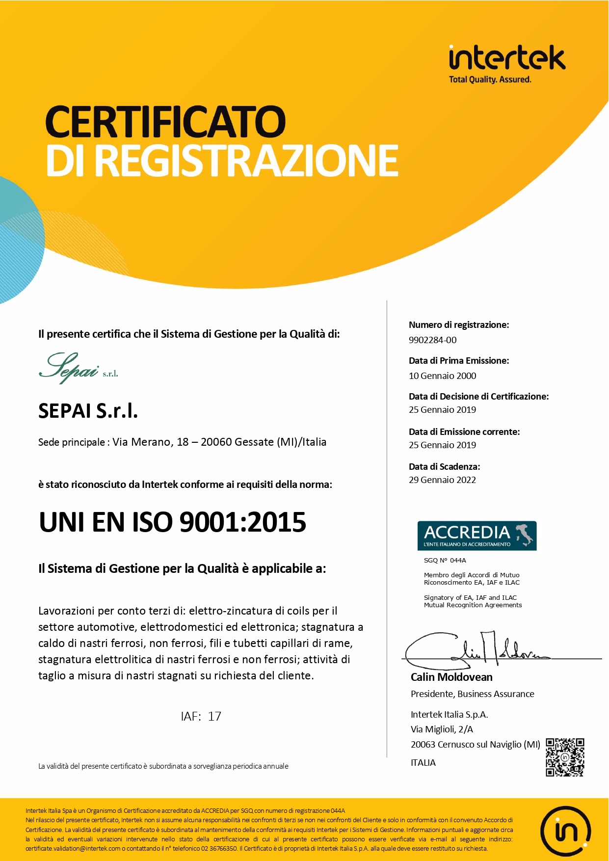 sepai-certificato 9001_2015